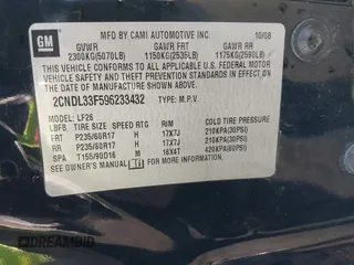 2009 Chevrolet Equinox LT w/1LT with VIN 2CNDL33F596233432, listed as a IAAI auction lot 41464604 with 164,425 mi miles. Bid and sale history available at carsss.com. Image 9.