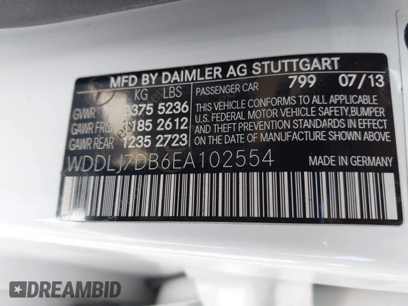 2014 Mercedes-Benz CLS 550 with VIN WDDLJ7DB6EA102554, listed as a IAAI auction lot 42451281 with 67,592 mi miles and . Bid and sale history available at DreamBid. Image 9.