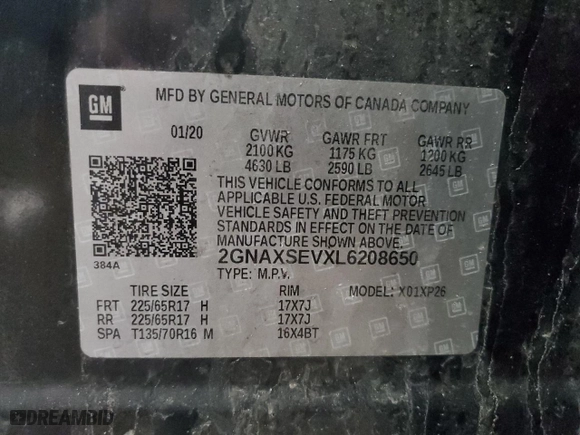 2020 Chevrolet Equinox LS with VIN 2GNAXSEVXL6208650, listed as a Copart auction lot 41864025 with 172,473 mi miles and Salvage Title. Bid and sale history available at carsss.com. Image 13.