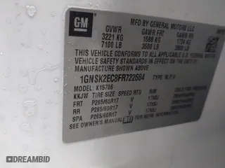 2015 Chevrolet Tahoe Commercial with VIN 1GNSK2EC8FR722684, listed as a IAAI auction lot 41553558 with 119,434 mi miles. Bid and sale history available at carsss.com. Image 9.