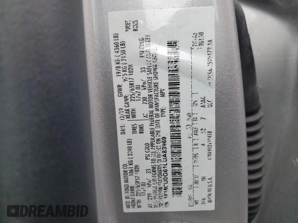 2020 Ford Escape SE z VIN 1FMCU0G61LUA83989, wystawiony jako Copart lot #53801744 z przebiegiem 42 894 mil mil oraz Nie do naprawy • Non repairable. Historia ofert i sprzedaży dostępna na DreamBid. Obrazek 13.