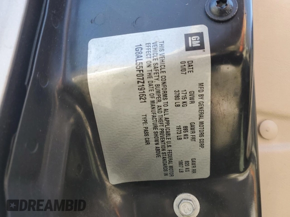 2007 Saturn ION ION 3 with VIN 1G8AL55F07Z191621, listed as a Copart auction lot 48396095 with 30,231 mi miles and Salvage Title. Bid and sale history available at DreamBid. Image 12.