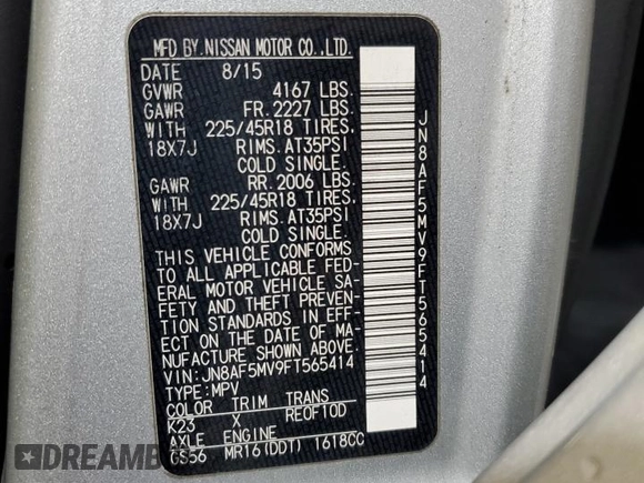 2015 Nissan Juke S with VIN JN8AF5MV9FT565414, listed as a Copart auction lot 50915575 with 128,292 mi miles and Salvage Title. Bid and sale history available at carsss.com. Image 13.