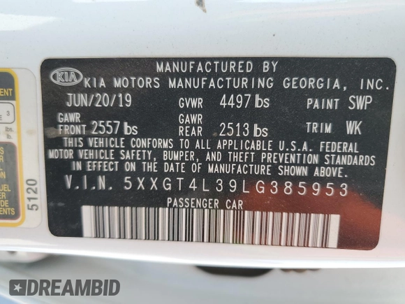 2020 Kia Optima LX z VIN 5XXGT4L39LG385953, wystawiony jako Copart lot #55339875 z przebiegiem 101 663 mil mil oraz Szkoda całkowita • Salvage title. Historia ofert i sprzedaży dostępna na DreamBid. Obrazek 12.