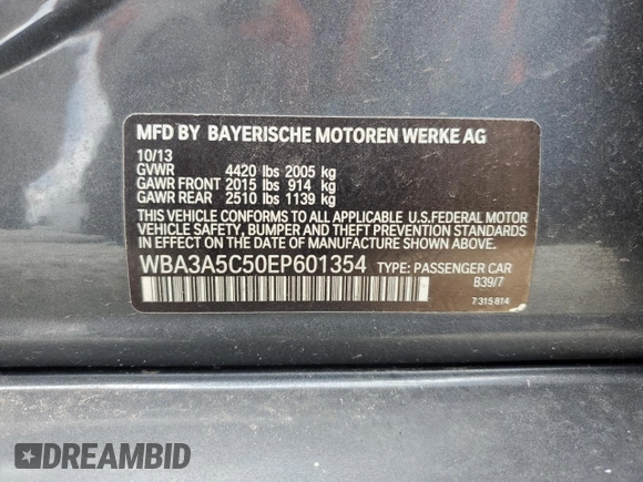 2014 BMW 3 Series 328i z VIN WBA3A5C50EP601354, wystawiony jako Copart lot #60981185 z przebiegiem 106 361 mil mil oraz Czysty tytuł • Clean title. Historia ofert i sprzedaży dostępna na DreamBid. Obrazek 12.