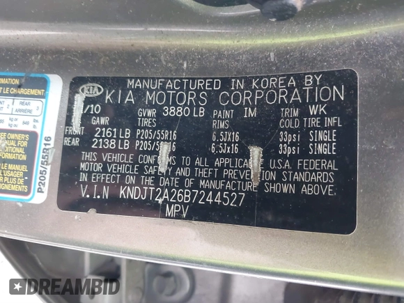 2011 Kia Soul + with VIN KNDJT2A26B7244527, listed as a IAAI auction lot 40332991 with 178,318 mi miles and . Bid and sale history available at DreamBid. Image 9.
