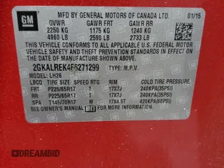 2015 GMC Terrain SLE with VIN 2GKALREK4F6271299, listed as a Copart auction lot 53497425 with 148,033 mi miles and Salvage Title. Bid and sale history available at carsss.com. Image 12.
