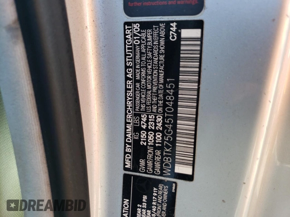 2005 Mercedes-Benz CLK 500 with VIN WDBTK75G45T048451, listed as a Copart auction lot 71526504 with 112,668 mi miles and Salvage Title. Bid and sale history available at DreamBid. Image 12.