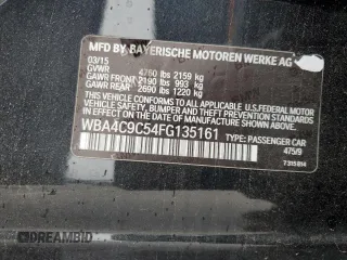 2015 BMW 4 Series 428i xDrive with VIN WBA4C9C54FG135161, listed as a Copart auction lot 59754515 with 140,518 mi miles and Salvage title. Bid and sale history available at DreamBid. Image 12.