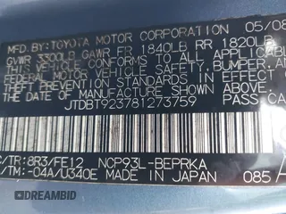 2008 Toyota Yaris with VIN JTDBT923781273759, listed as a IAAI auction lot 41819586 with 161,204 mi miles and . Bid and sale history available at carsss.com. Image 9.