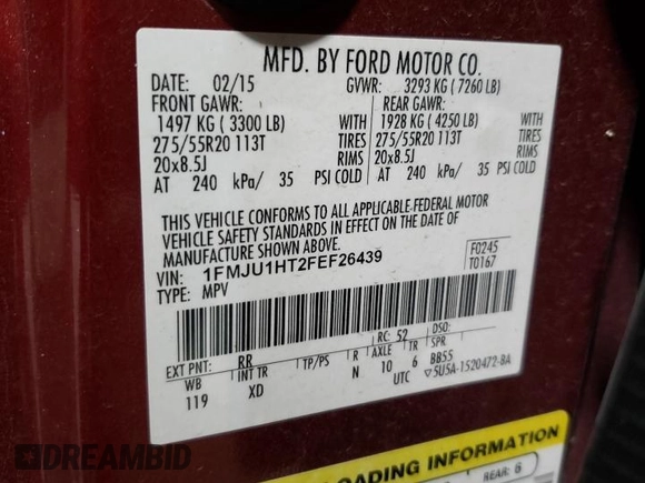 2015 Ford Expedition XLT с VIN 1FMJU1HT2FEF26439, выставлен на аукционе Copart как лот 44843725 с пробегом 163 947 миль миль и Списание • Salvage title. История ставок и продаж доступна на DreamBid. Изображение 15.