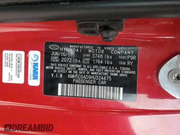 2017 Hyundai Veloster Value Edition with VIN KMHTC6AD9HU324475, listed as a Copart auction lot 82224274 with 86,533 mi miles and Salvage Title. Bid and sale history available at carsss.com. Image 14.