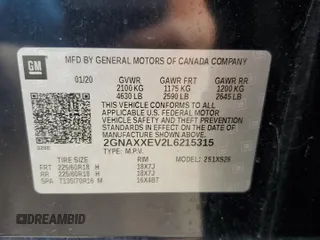 2020 Chevrolet Equinox Premier z VIN 2GNAXXEV2L6215315, wystawiony jako Copart lot #56130795 z przebiegiem 74 316 mil mil oraz Szkoda całkowita • Salvage title. Historia ofert i sprzedaży dostępna na DreamBid. Obrazek 13.