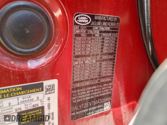 2021 Land Rover Range Rover Velar R-Dynamic S z VIN SALYT2EX7MA305466, wystawiony jako Copart lot #58064945 z przebiegiem 64 079 mil mil oraz Szkoda całkowita • Salvage title. Historia ofert i sprzedaży dostępna na DreamBid. Obrazek 14.