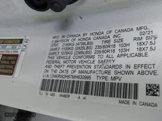 2021 Honda CR-V EX with VIN 2HKRW2H57MH630995, listed as a IAAI auction lot 41869285 with 40,103 mi miles. Bid and sale history available at carsss.com. Image 9.