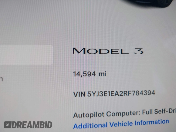 2024 Tesla Model 3 z VIN 5YJ3E1EA2RF784394, wystawiony jako IAAI lot #42034036 z przebiegiem 14 594 mil mil oraz . Historia ofert i sprzedaży dostępna na DreamBid. Obrazek 15.