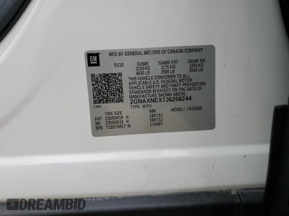 2018 Chevrolet Equinox Premier with VIN 2GNAXNEX7J6258244, listed as a Copart auction lot 43468945 with 95,031 mi miles and Salvage Title. Bid and sale history available at carsss.com. Image 15.