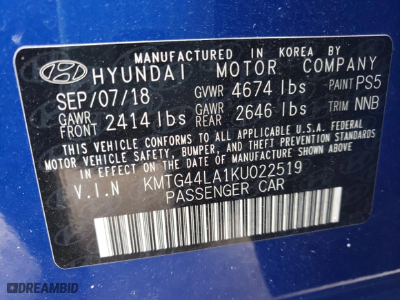 2019 Genesis G70 2.0T Advanced with VIN KMTG44LA1KU022519, listed as a Copart auction lot 72621702 with 29,673 mi miles. Bid and sale history available at carsss.com. Image 13.