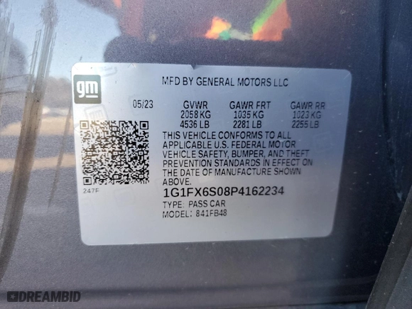 2023 Chevrolet Bolt EV 2LT with VIN 1G1FX6S08P4162234, listed as a Copart auction lot 44180355 with NaN miles and Non Repairable. Bid and sale history available at carsss.com. Image 12.
