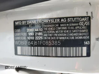 2001 Mercedes-Benz C 320 с VIN WDBRF64J61F085385, выставлен на аукционе Copart как лот 65039625 с пробегом 190 923 миль миль и Списание • Salvage title. История ставок и продаж доступна на DreamBid. Изображение 12.