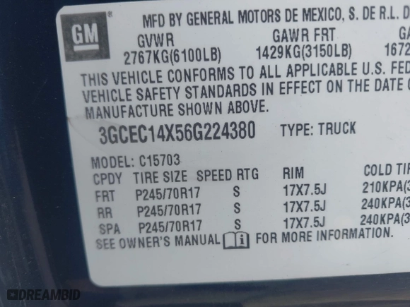 2006 Chevrolet Silverado 1500 Work Truck with VIN 3GCEC14X56G224380, listed as a IAAI auction lot 41864035 with 51,414 mi miles. Bid and sale history available at carsss.com. Image 9.