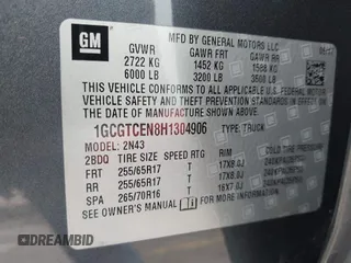 2017 Chevrolet Colorado 4WD LT z VIN 1GCGTCEN8H1304906, wystawiony jako IAAI lot #42652360 z przebiegiem 140 093 mil mil oraz . Historia ofert i sprzedaży dostępna na DreamBid. Obrazek 9.