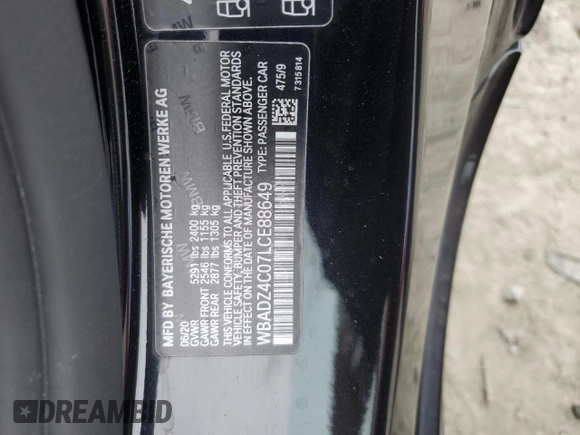 2020 BMW 8 Series 840i with VIN WBADZ4C07LCE88649, listed as a Copart auction lot 46906535 with 38,604 mi miles and Salvage title. Bid and sale history available at DreamBid. Image 14.