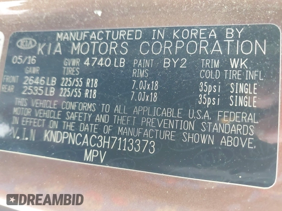 2017 Kia Sportage EX z VIN KNDPNCAC3H7113373, wystawiony jako IAAI lot #42221002 z przebiegiem 112 931 mil mil oraz . Historia ofert i sprzedaży dostępna na DreamBid. Obrazek 9.