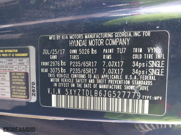 2018 Hyundai Santa Fe Sport 2.4L with VIN 5XYZTDLB6JG527779, listed as a IAAI auction lot 41611963 with 136,722 mi miles. Bid and sale history available at carsss.com. Image 9.