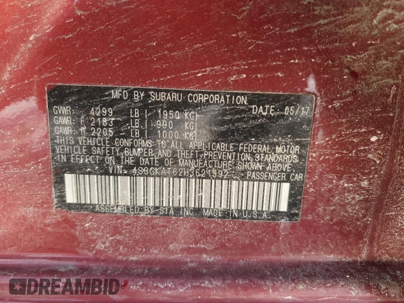 2017 Subaru Impreza Limited z VIN 4S3GKAT62H3621992, wystawiony jako Copart lot #44671125 z przebiegiem 103 776 mil mil oraz Szkoda całkowita • Salvage title. Historia ofert i sprzedaży dostępna na DreamBid. Obrazek 14.