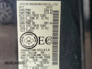 2008 Nissan Titan XE z VIN 1N6AA07C08N301414, wystawiony jako Copart lot #65863554 z przebiegiem 307 023 mil mil oraz Szkoda całkowita • Salvage title. Historia ofert i sprzedaży dostępna na DreamBid. Obrazek 13.