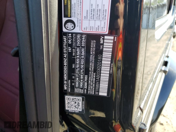 2025 Mercedes-Benz G with VIN W1NWH1AB0SX020180, listed as a Copart auction lot 86977874 with Not Provided miles and Non Repairable. Bid and sale history available at DreamBid. Image 12.
