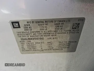 2015 GMC Terrain SLE with VIN 2GKALREK3F6431642, listed as a Copart auction lot 52639055 with 147,209 mi miles and Clean Title. Bid and sale history available at DreamBid. Image 13.