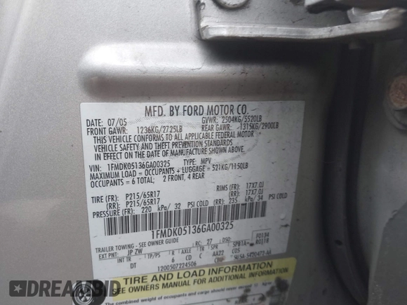 2006 Ford Freestyle SEL с VIN 1FMDK05136GA00325, выставлен на аукционе IAAI как лот 41486682 с пробегом 201 571 миль миль и . История ставок и продаж доступна на DreamBid. Изображение 9.