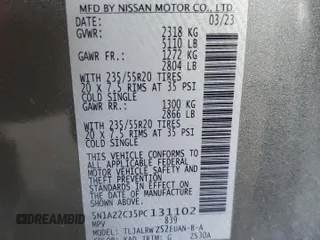 2023 Nissan Murano SL with VIN 5N1AZ2CJ5PC131102, listed as a Copart auction lot 49656345 with 52,949 mi miles and Non Repairable. Bid and sale history available at DreamBid. Image 13.