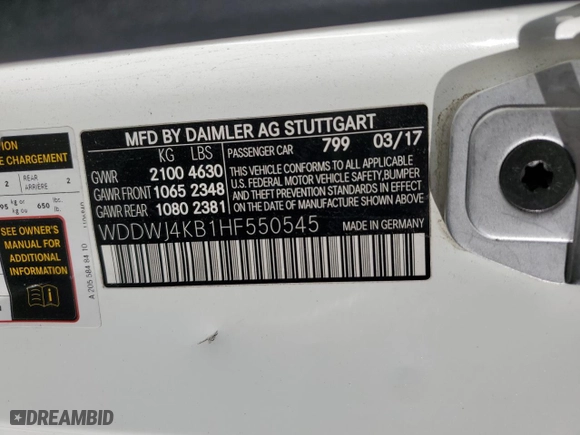 2017 Mercedes-Benz C-Class C 300 with VIN WDDWJ4KB1HF550545, listed as a Copart auction lot 49719535 with 89,292 mi miles and Salvage Title. Bid and sale history available at carsss.com. Image 12.