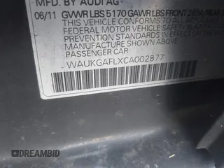2012 Audi S4 Prestige with VIN WAUKGAFLXCA002877, listed as a IAAI auction lot 41618291 with 107,305 mi miles. Bid and sale history available at carsss.com. Image 9.