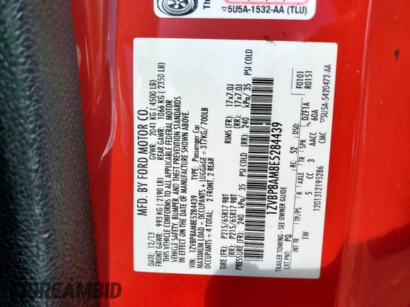 2014 Ford Mustang V6 with VIN 1ZVBP8AM8E5284439, listed as a Copart auction lot 62054585 with 183,880 mi miles and Clean title. Bid and sale history available at DreamBid. Image 12.