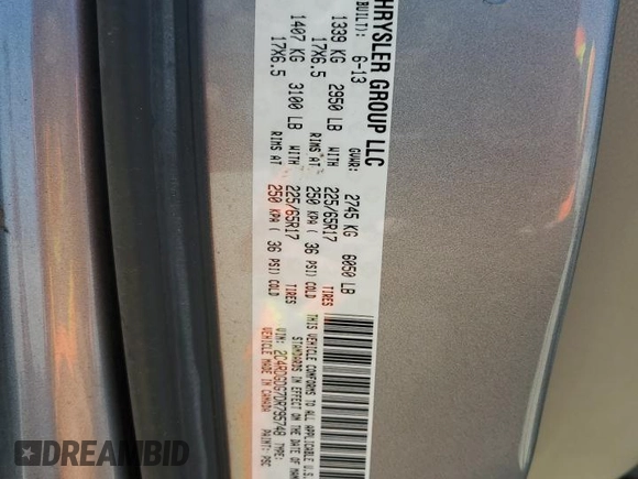 2013 Dodge Grand Caravan Crew with VIN 2C4RDGDG7DR795748, listed as a Copart auction lot 50329195 with 223,956 mi miles and Salvage Title. Bid and sale history available at DreamBid. Image 13.