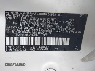 2014 Toyota RAV4 LE with VIN 2T3ZFREV0EW107096, listed as a IAAI auction lot 42627066 with 132,349 mi miles and . Bid and sale history available at DreamBid. Image 9.