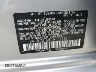 2019 Subaru Crosstrek Limited with VIN JF2GTAMC0K8327181, listed as a Copart auction lot 52722525 with 51,246 mi miles and Salvage title. Bid and sale history available at DreamBid. Image 13.