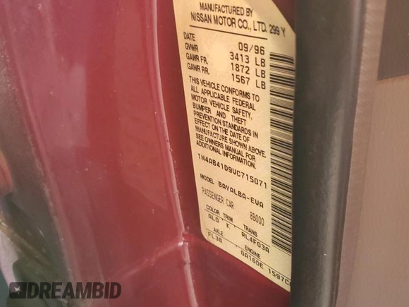 1997 Nissan Sentra XE with VIN 1N4AB41D9VC715071, listed as a Copart auction lot 84857134 with 162,357 mi miles and Salvage title. Bid and sale history available at DreamBid. Image 14.