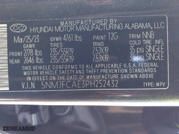 2023 Hyundai Tucson SEL with VIN 5NMJFCAE3PH252432, listed as a IAAI auction lot 40522530 with 8,152 mi miles. Bid and sale history available at carsss.com. Image 9.