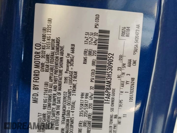 2017 Ford Mustang V6 z VIN 1FA6P8AM3H5309052, wystawiony jako Copart lot #63821095 z przebiegiem 122 719 mil mil oraz Szkoda całkowita • Salvage title. Historia ofert i sprzedaży dostępna na DreamBid. Obrazek 12.