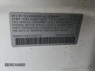2012 Volkswagen CC Lux PZEV with VIN WVWHP7AN3CE502722, listed as a Copart auction lot 53119725 with 77,821 mi miles and Salvage Title. Bid and sale history available at carsss.com. Image 12.