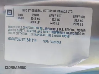 2000 Buick Century Limited with VIN 2G4WY55J1Y1341114, listed as a IAAI auction lot 41600882 with Not Provided miles and . Bid and sale history available at carsss.com. Image 9.