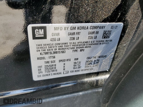 2021 Chevrolet TrailBlazer RS with VIN KL79MTSL3MB157663, listed as a Copart auction lot 55163974 with 24,296 mi miles and Salvage Title. Bid and sale history available at DreamBid. Image 12.