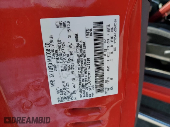 2011 Ford Ranger XLT with VIN 1FTLR4FE2BPA77928, listed as a Copart auction lot 55506575 with 70,211 mi miles and Salvage title. Bid and sale history available at DreamBid. Image 12.