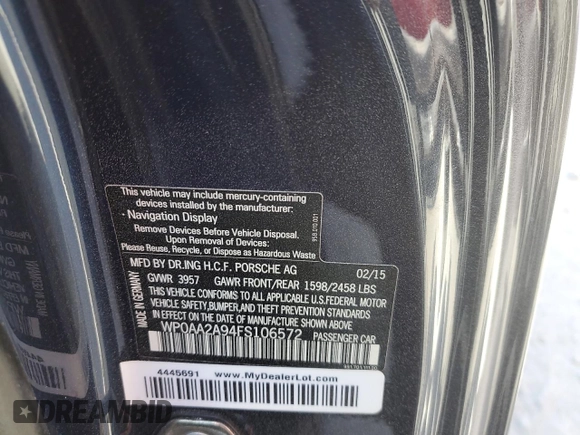 2015 Porsche 911 Carrera with VIN WP0AA2A94FS106572, listed as a Copart auction lot 75104304 with 25,136 mi miles and Non Repairable. Bid and sale history available at carsss.com. Image 13.
