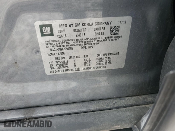 2019 Buick Encore Preferred with VIN KL4CJASB2KB794905, listed as a Copart auction lot 53810685 with Not Provided miles and Clean Title. Bid and sale history available at DreamBid. Image 13.